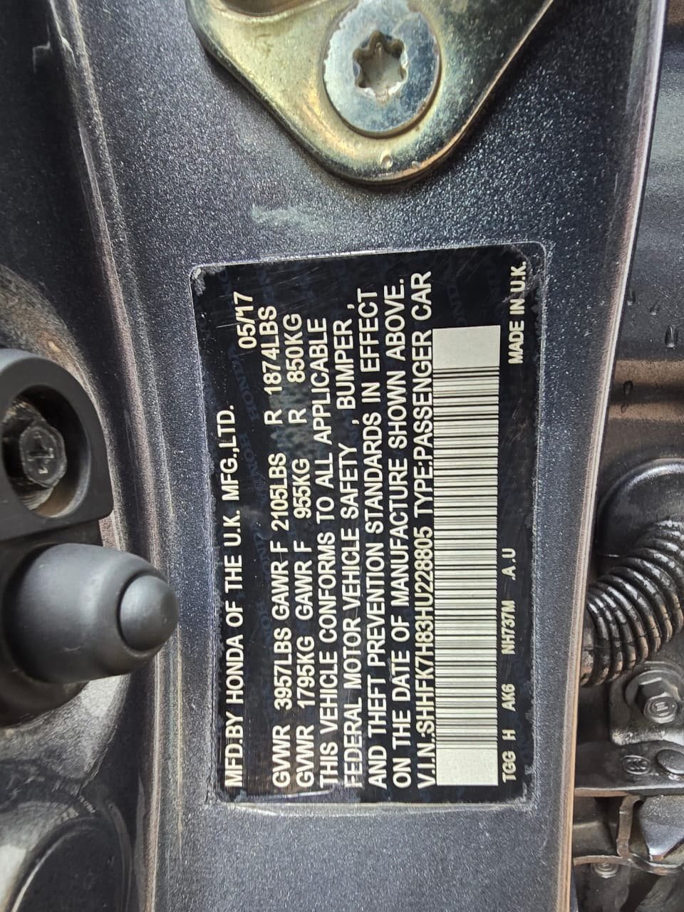 2017 HONDA Civic EX-L, Dashboard